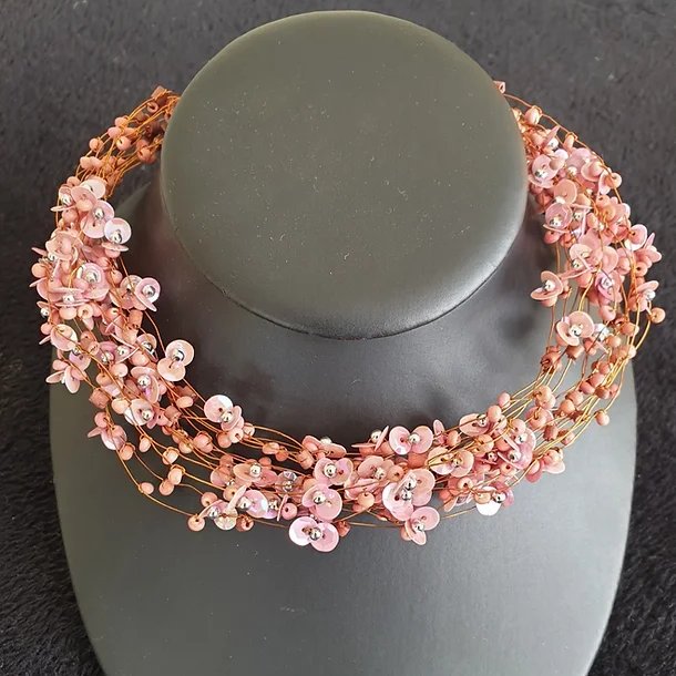 Pink Laced Beaded Necklace